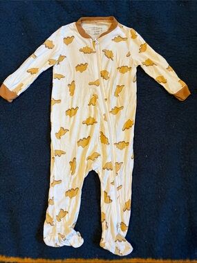 Milkberry Kids cream & Mustard Print One-Piece Zipper Pajamas